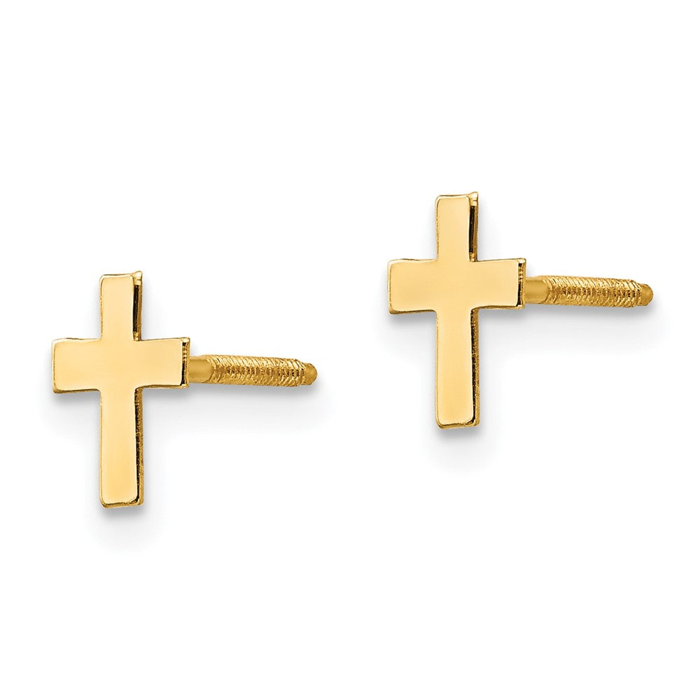 14k Madi K Polished Tiny Cross Silicone Comfort Screwback Earrings