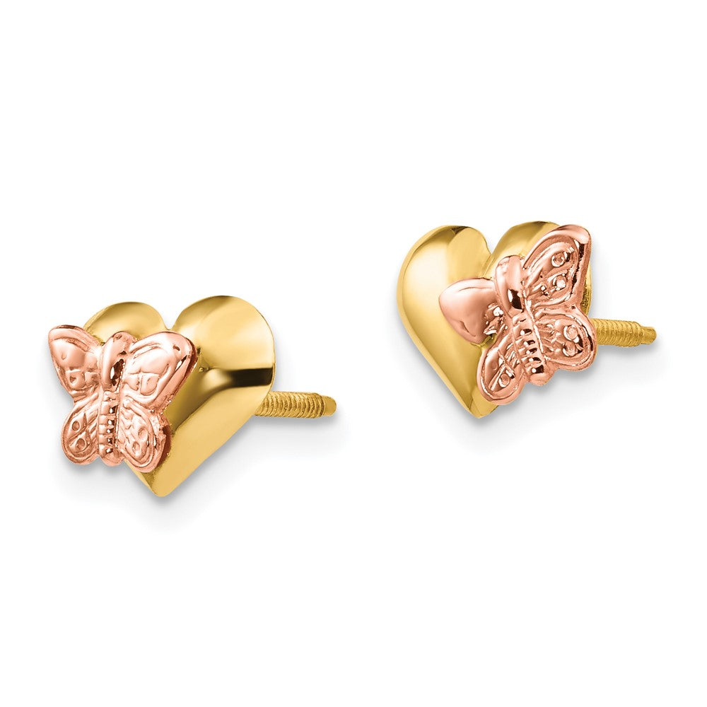 14k and Rose Rhodium Madi K Polished Butterfly Heart Screwback Earrings