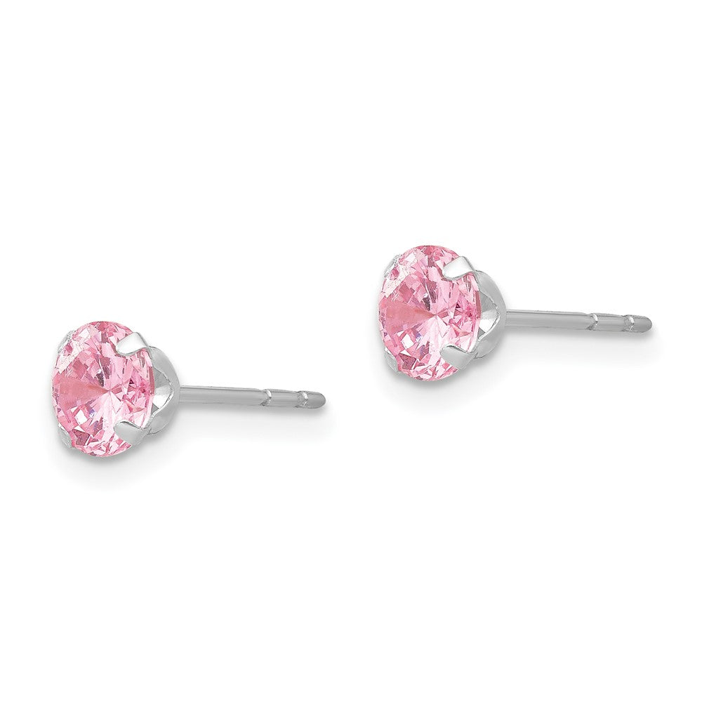 14k White Gold Madi K Round Pink CZ Post Earrings