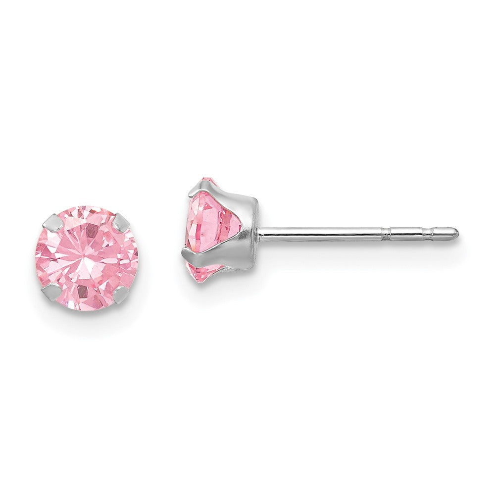 14k White Gold Madi K Round Pink CZ Post Earrings
