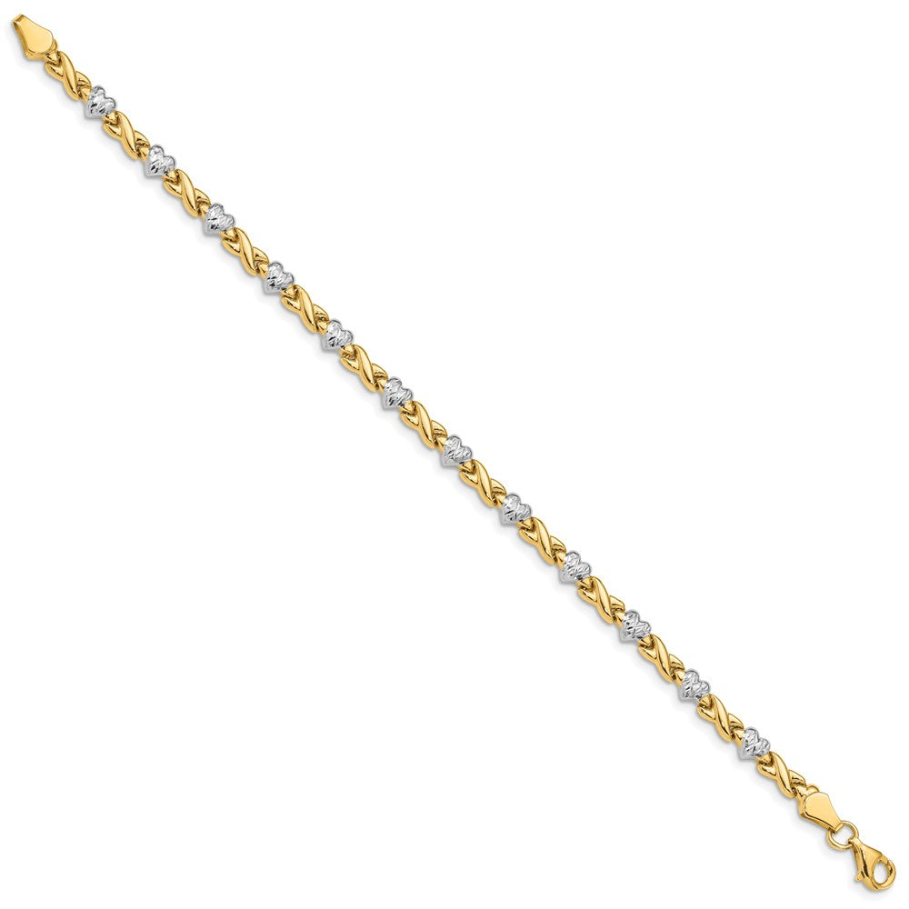 14k with White Rhodium Polished Diamond-cut X-and-Heart Bracelet