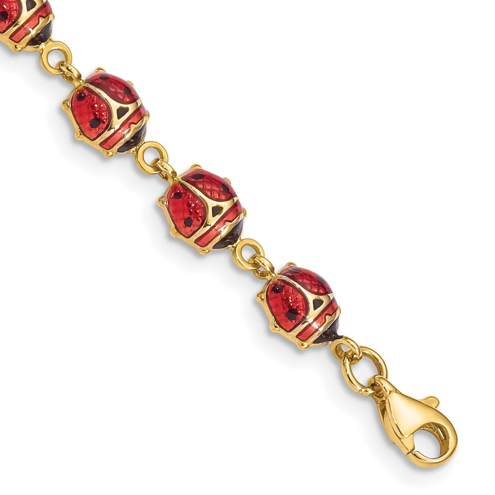 14K Red and Black Enamel and Resin Ladybug Bracelet