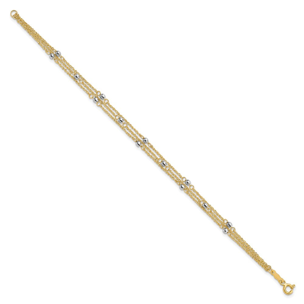 14K Two-Tone Triple Strand Beaded Bracelet