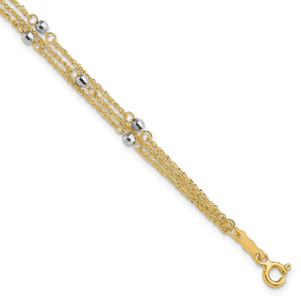14K Two-Tone Triple Strand Beaded Bracelet