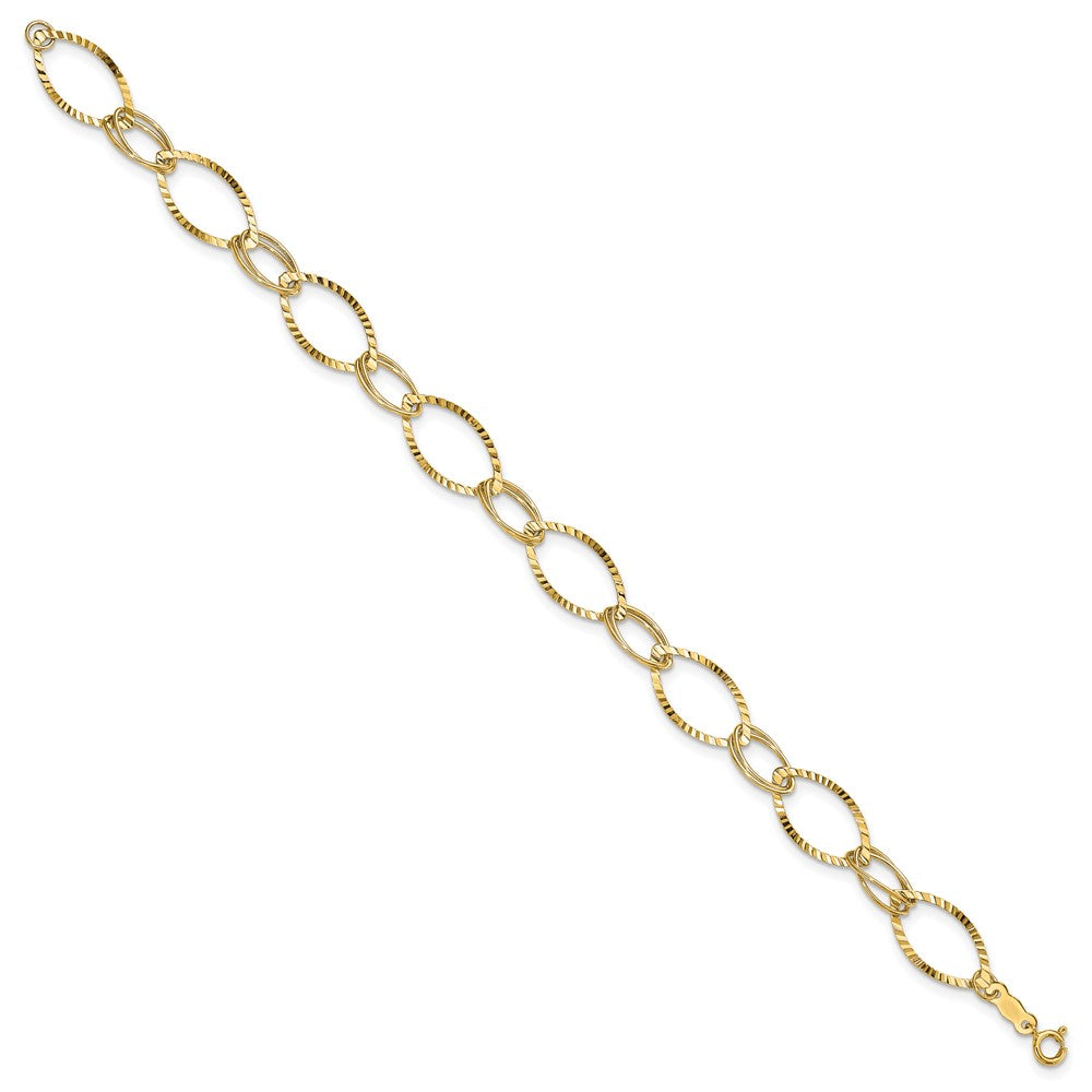 14K Polished and Textured Fancy Oval Link Bracelet