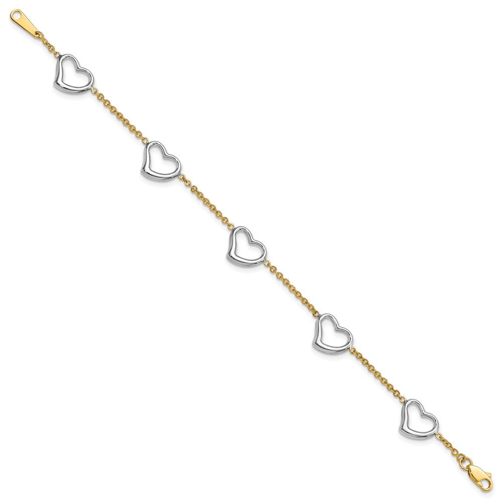 14K Two-tone Open Hearts Bracelet
