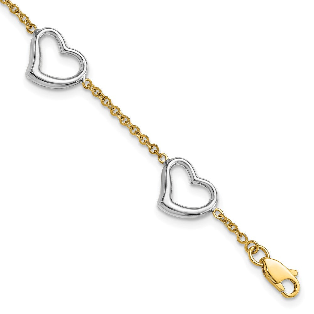 14K Two-tone Open Hearts Bracelet
