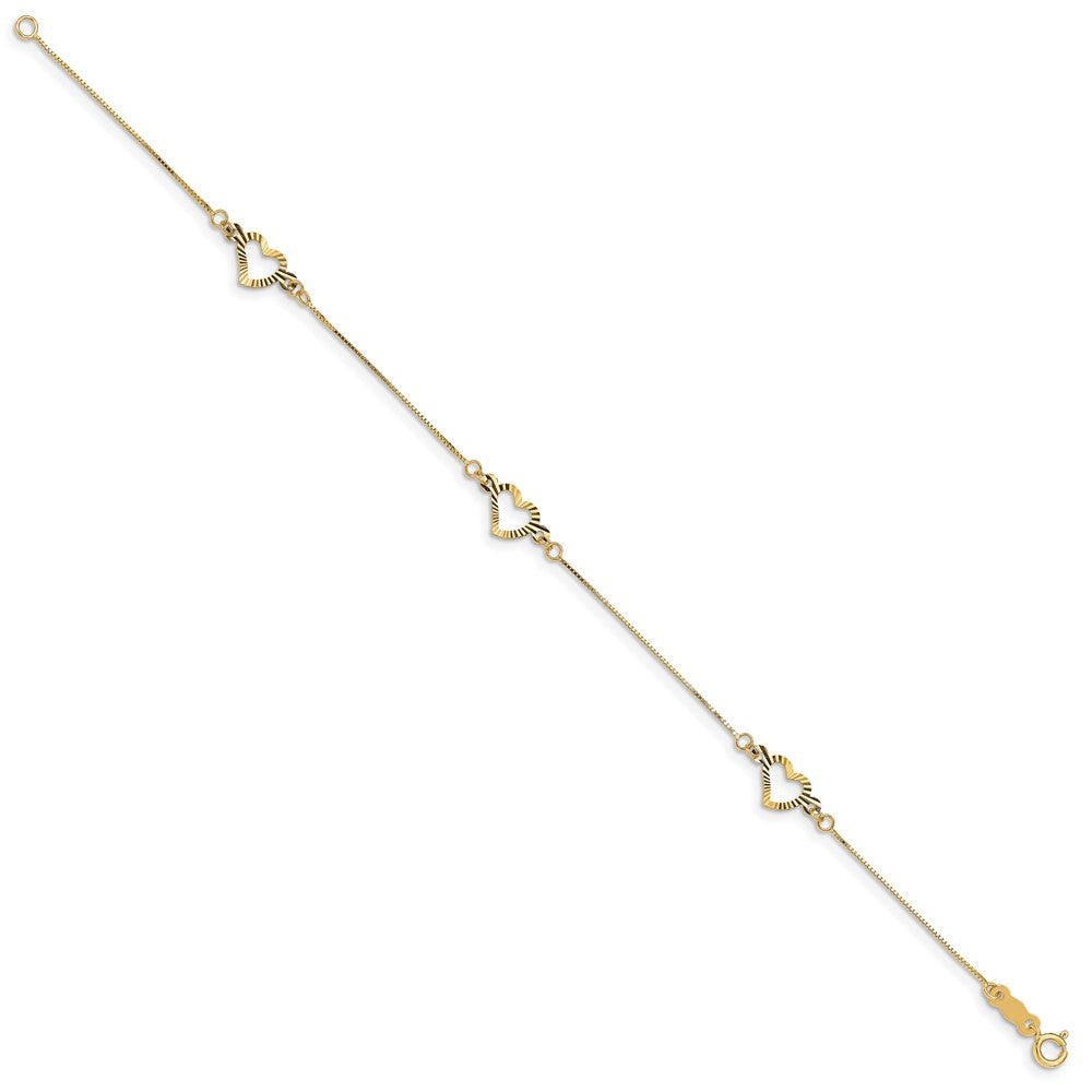 14K Fancy Textured Open Heart 3-Station Bracelet