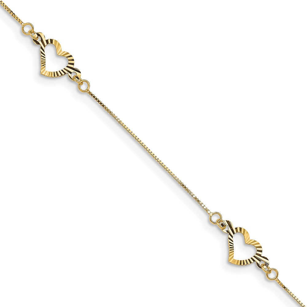 14K Fancy Textured Open Heart 3-Station Bracelet