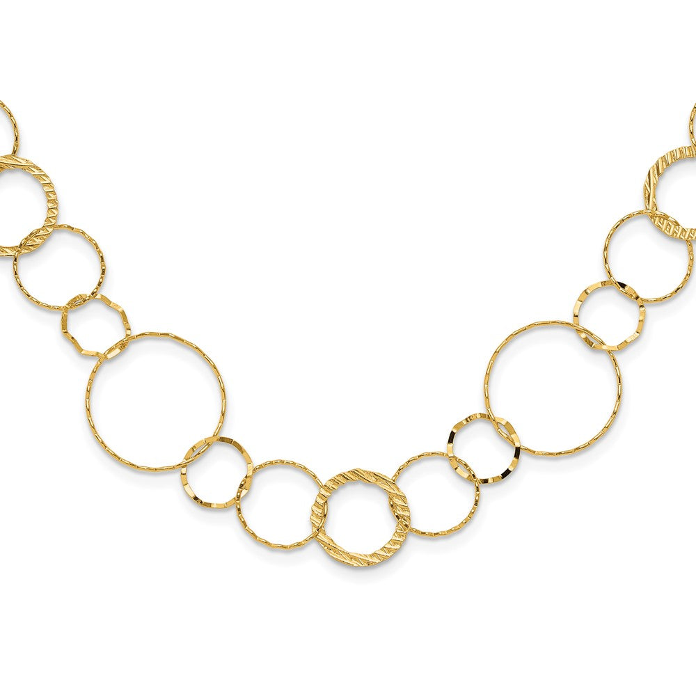 14K Polished Diamond-cut and Textured Circles Necklace