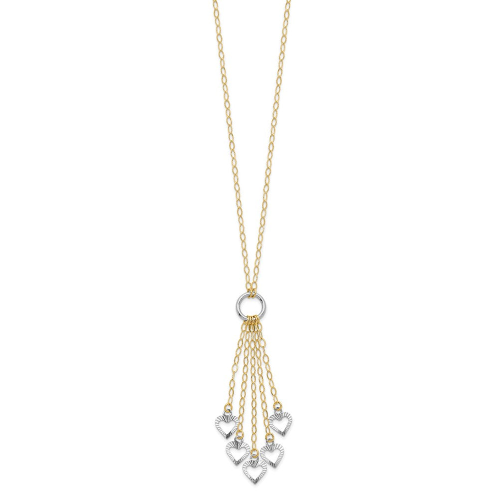 14K Two-Tone Heart Drop Necklace Plus Extender