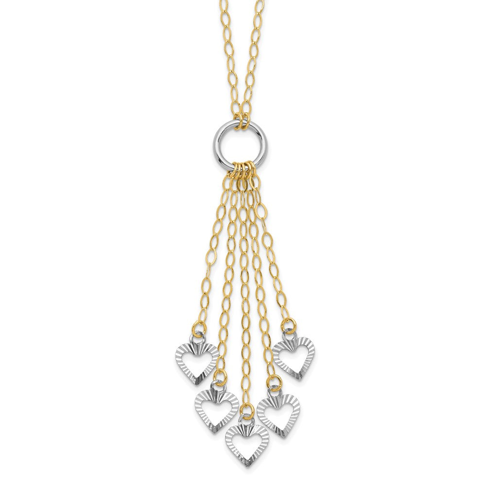 14K Two-Tone Heart Drop Necklace Plus Extender