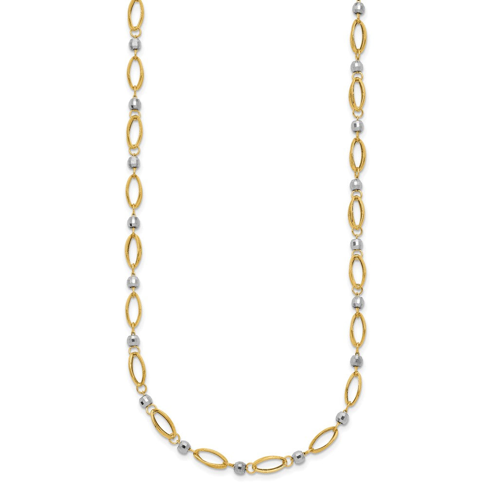 14K Two-Tone Fancy Oval Link and Mirror Bead Necklace