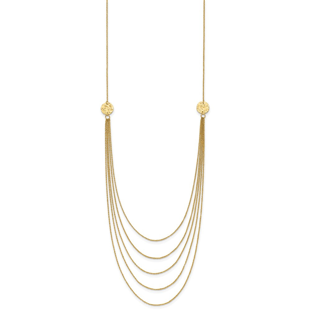 14K 5-Layer Ropa Chain Bib with Textured Side Circles Necklace