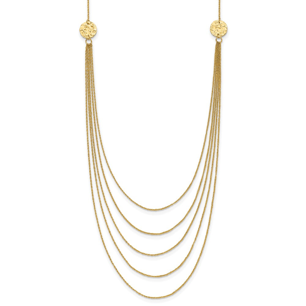14K 5-Layer Ropa Chain Bib with Textured Side Circles Necklace