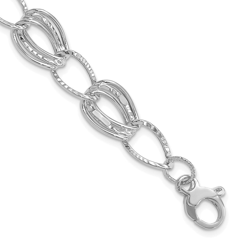 14k White Gold Polished and Textured Hollow w/ ext. Bracelet