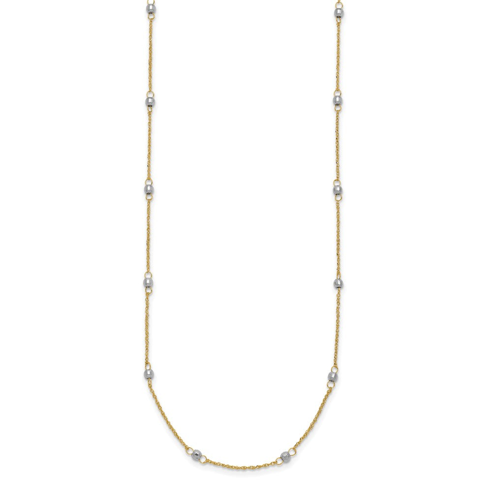 14K Two-tone Ropa Chain and Mirror Beads Station Necklace Plus Extender
