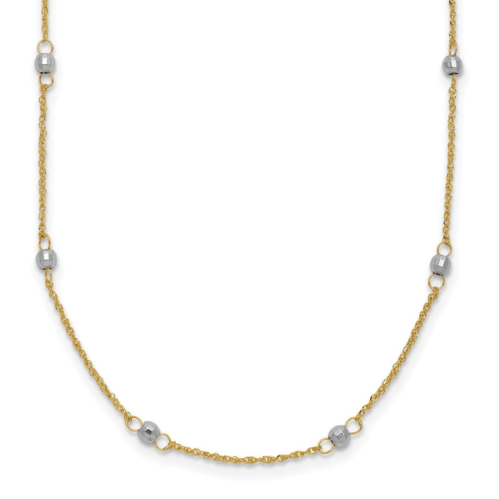 14K Two-tone Ropa Chain and Mirror Beads Station Necklace Plus Extender