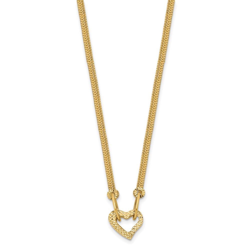 14K Gold Fancy Franco Diamond Cut Puff Heart Ext Necklace