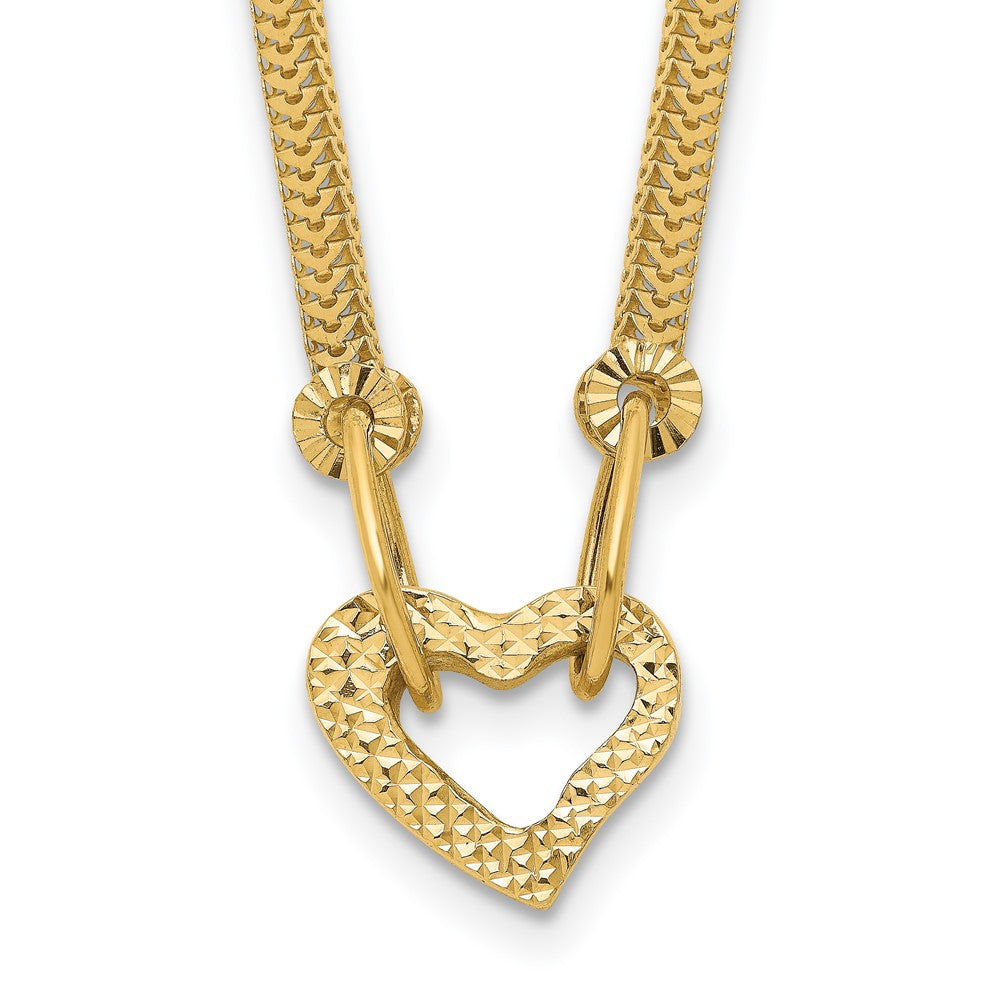 14K Gold Fancy Franco Diamond Cut Puff Heart Ext Necklace