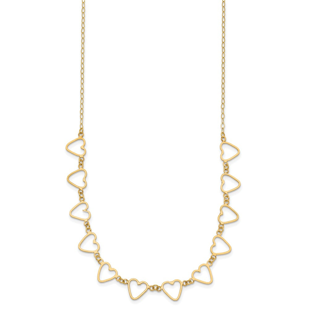 14K Open Flat Hearts Necklace Plus Extender