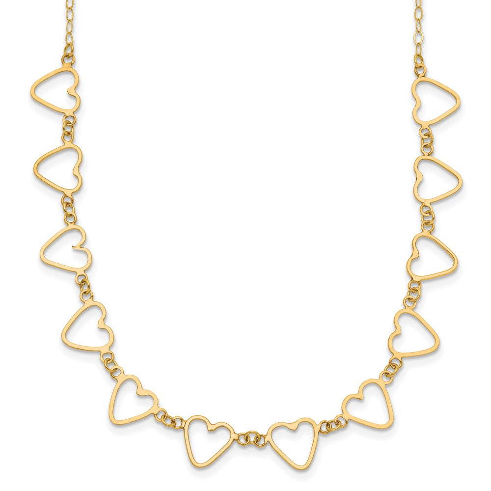 14K Open Flat Hearts Necklace Plus Extender