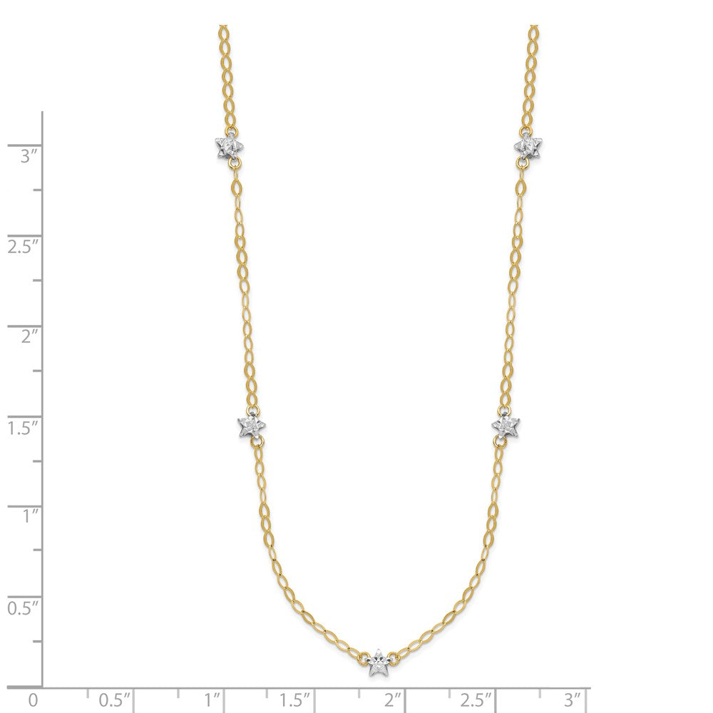 14K Two-tone Diamond-cut Stars with Oval Chain Station Necklace Plus Extender