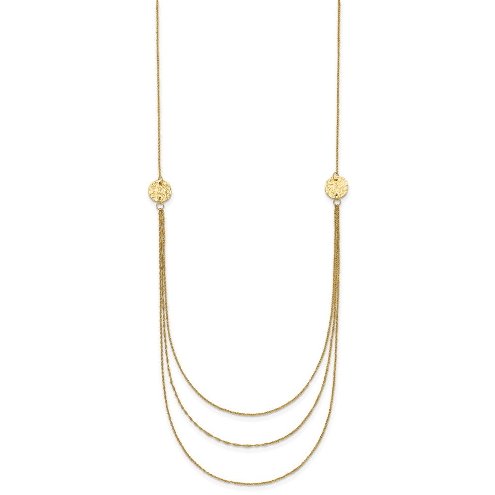 14K 3 Layer Ropa Chain Texture Side Circles W/ Ext Necklace