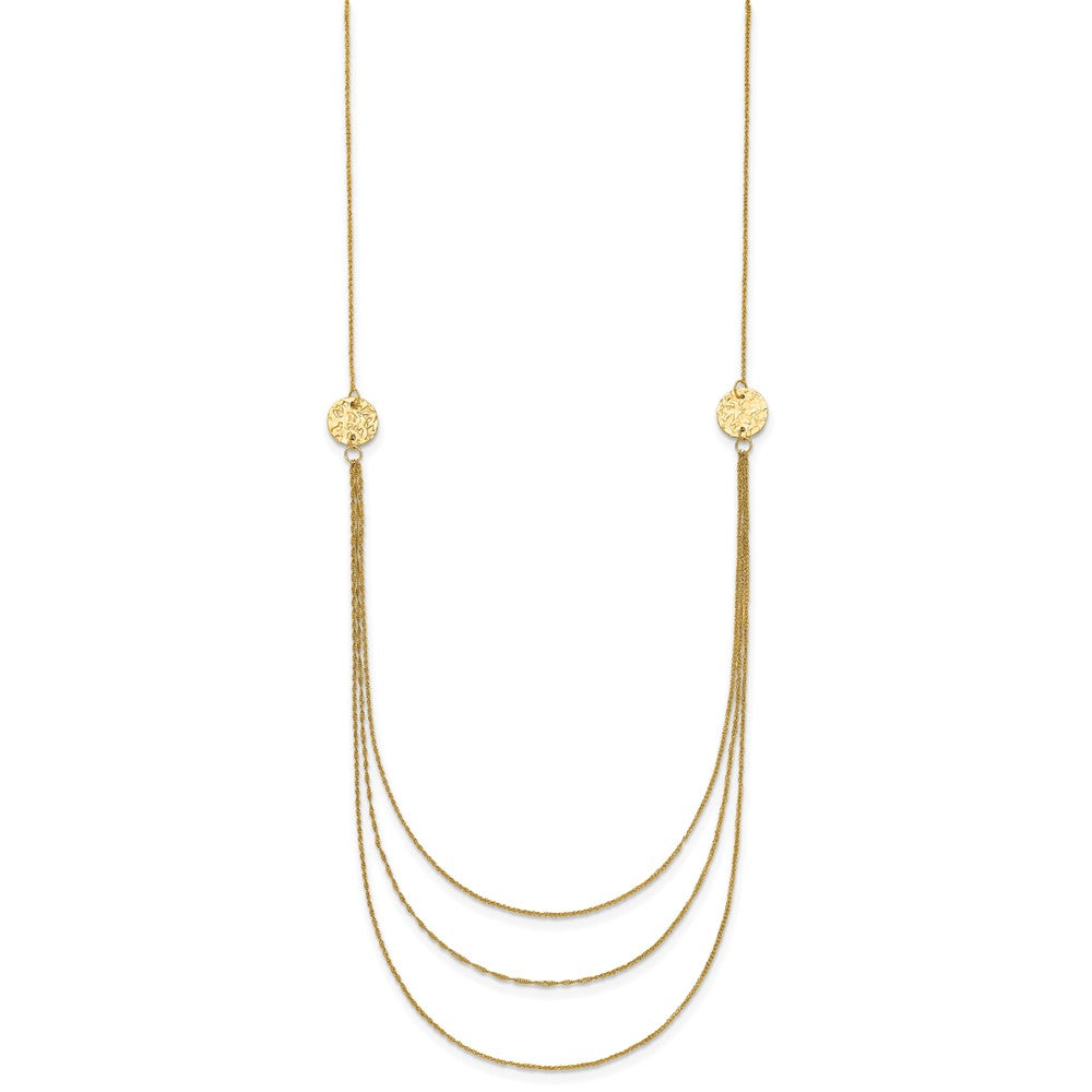 14K 3-Layer Ropa Chain Bib with Textured Side Circles Necklace Plus Extender