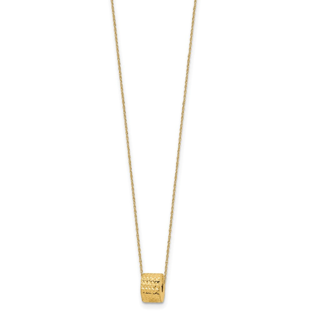 14K Rope Chain with Textured Barrel Bead Necklace Plus Extension