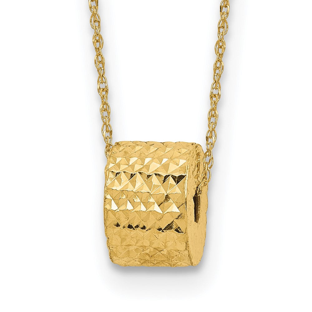 14K Rope Chain with Textured Barrel Bead Necklace Plus Extension