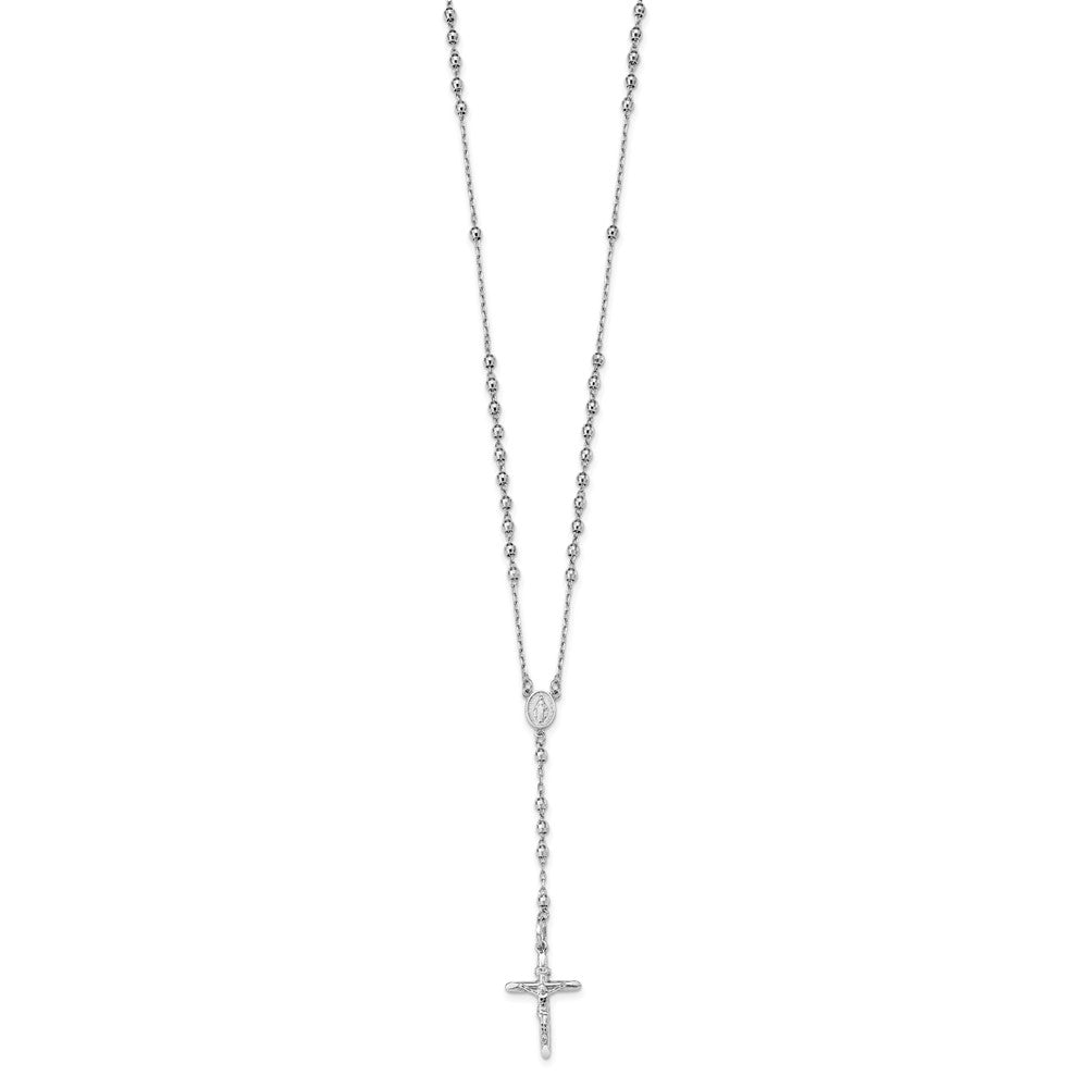 14k White Gold Diamond-cut Beaded Rosary Necklace