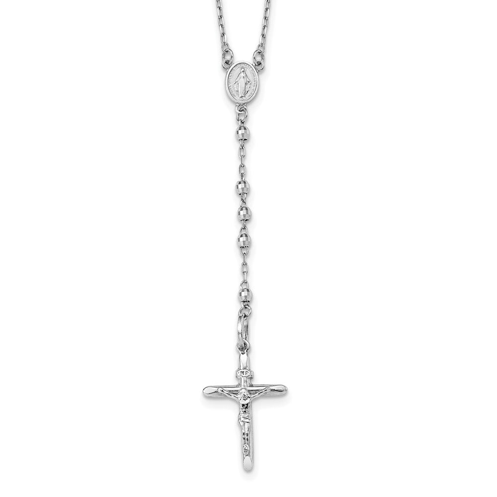 14k White Gold Diamond-cut Beaded Rosary Necklace