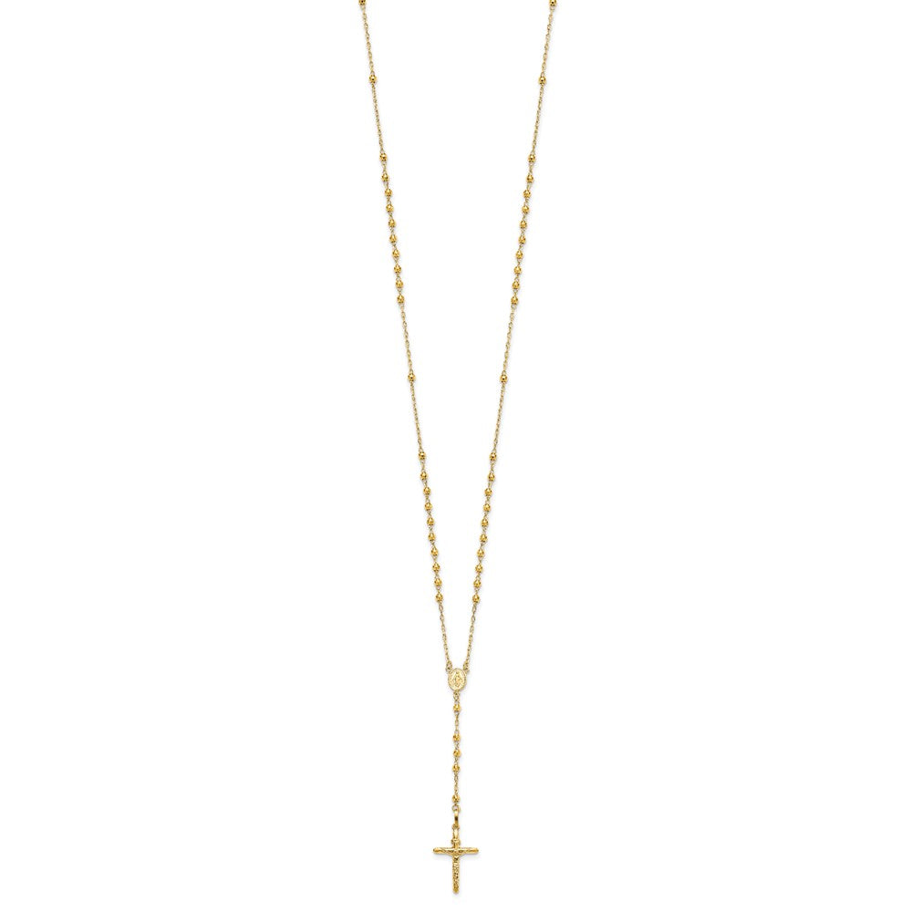 14k Diamond-cut Beaded Semi-solid Rosary Necklace