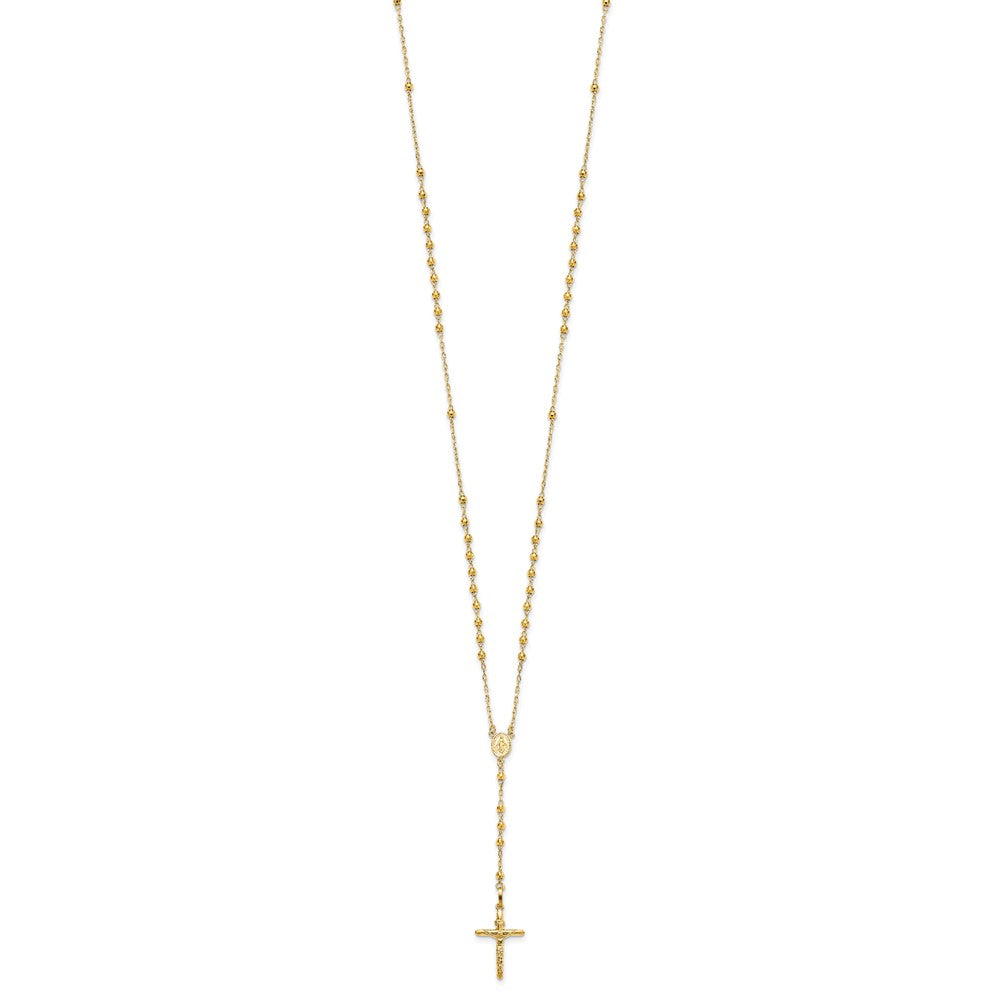 14k Polished Crucifix and Miraculous Medal with Mirror Beads Semi-solid Rosary Necklace