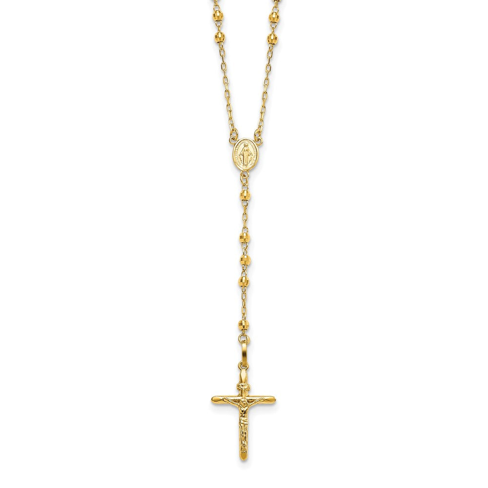 14k Diamond-cut Beaded Semi-solid Rosary Necklace