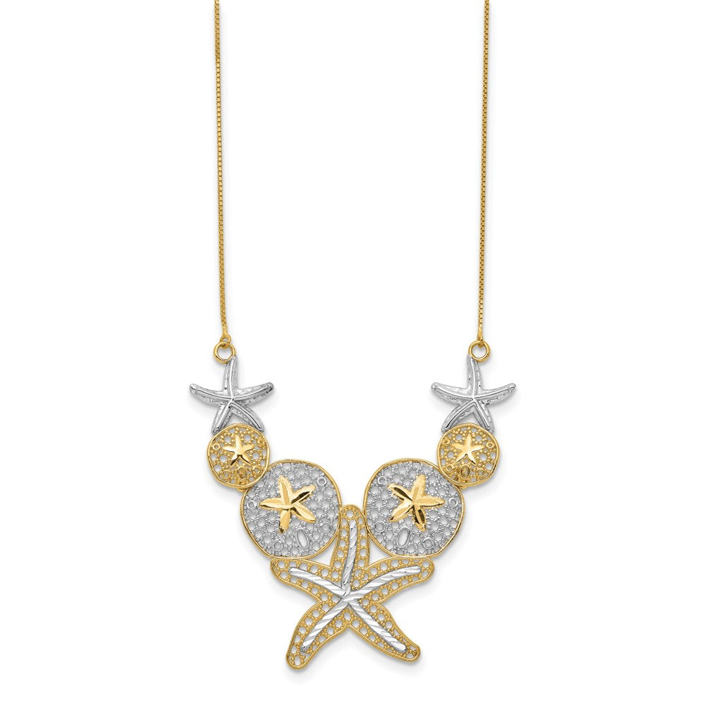 14k with White Rhodium Diamond-cut Starfish and Sand Dollar Necklace