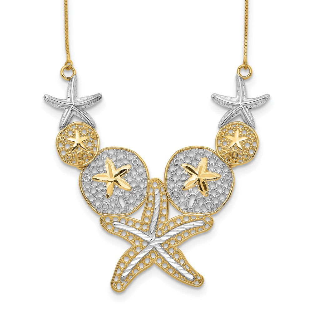 14k & Rhodium Diamond-cut Starfish and Sand Dollar Necklace