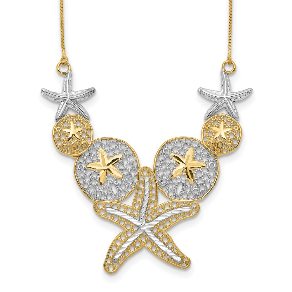 14k with White Rhodium Diamond-cut Starfish and Sand Dollar Necklace