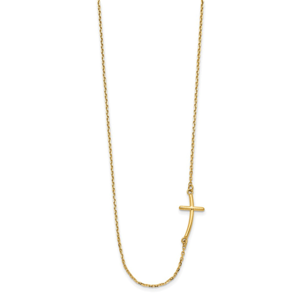 14k Polished Small Sideways Curved Cross Necklace