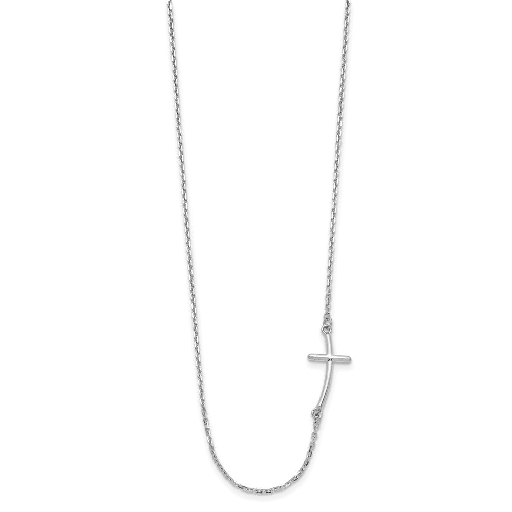 14k White Gold Polished Small Sideways Curved Cross Necklace