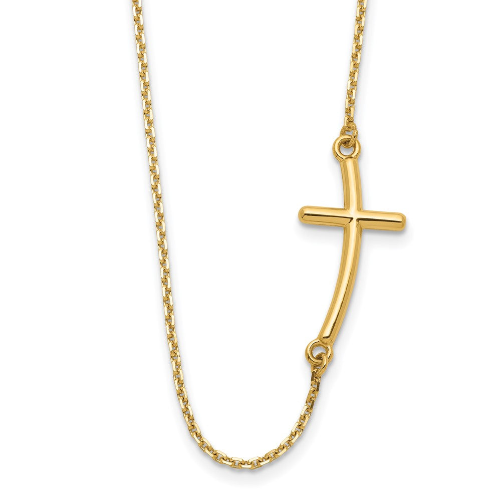 14k Polished Large Sideways Curved Cross Necklace