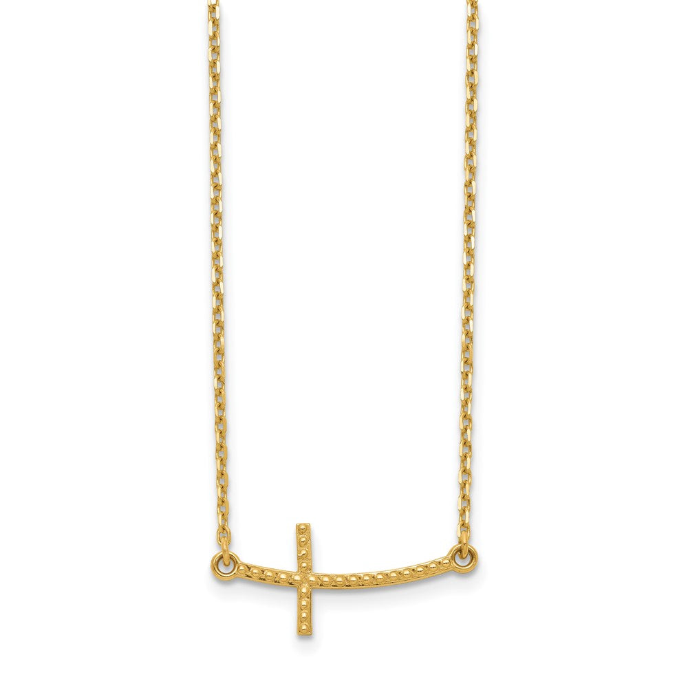 14k Curved Textured Sideways Cross Necklace