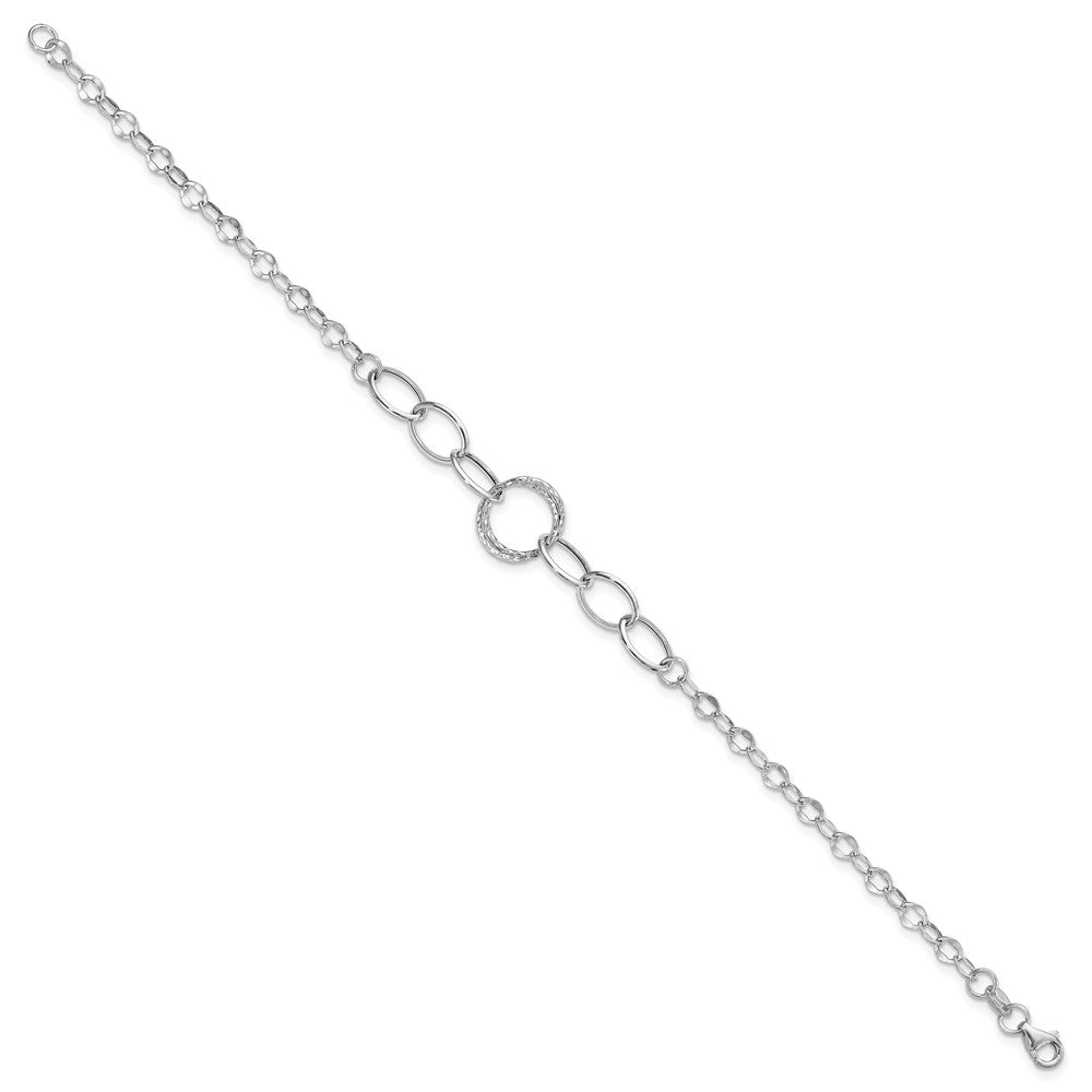 14k White Gold Polished and Textured Fancy Link Bracelet