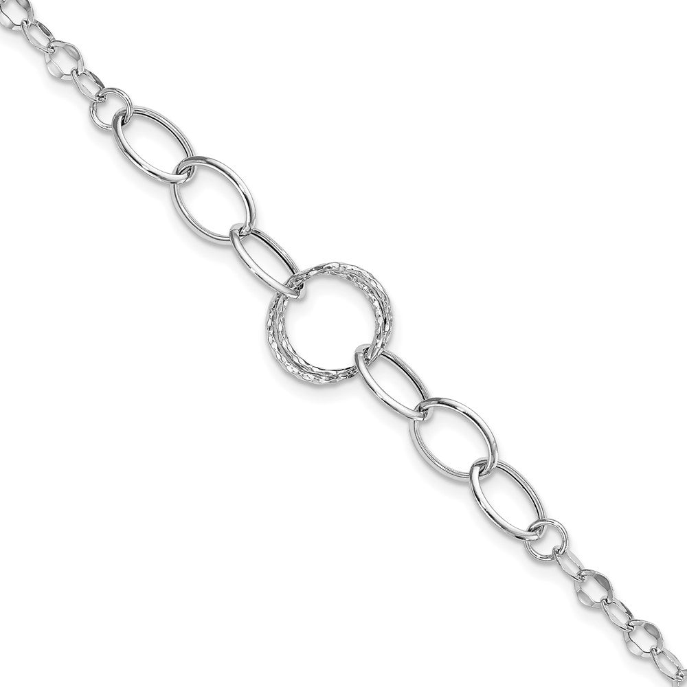 14k White Gold Polished and Textured Fancy Link Bracelet