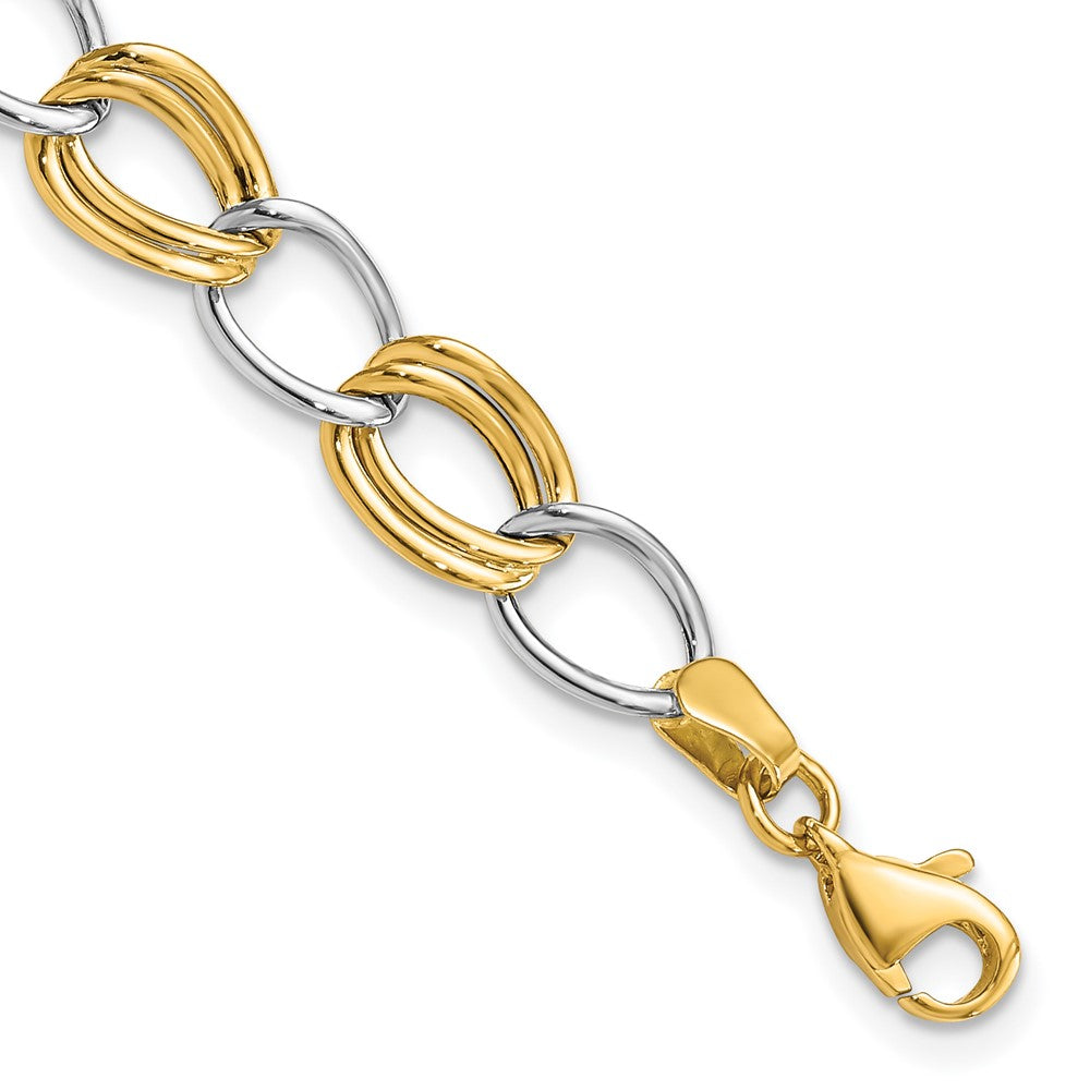 14K Two-Tone Polished Fancy Open Curb Link Bracelet