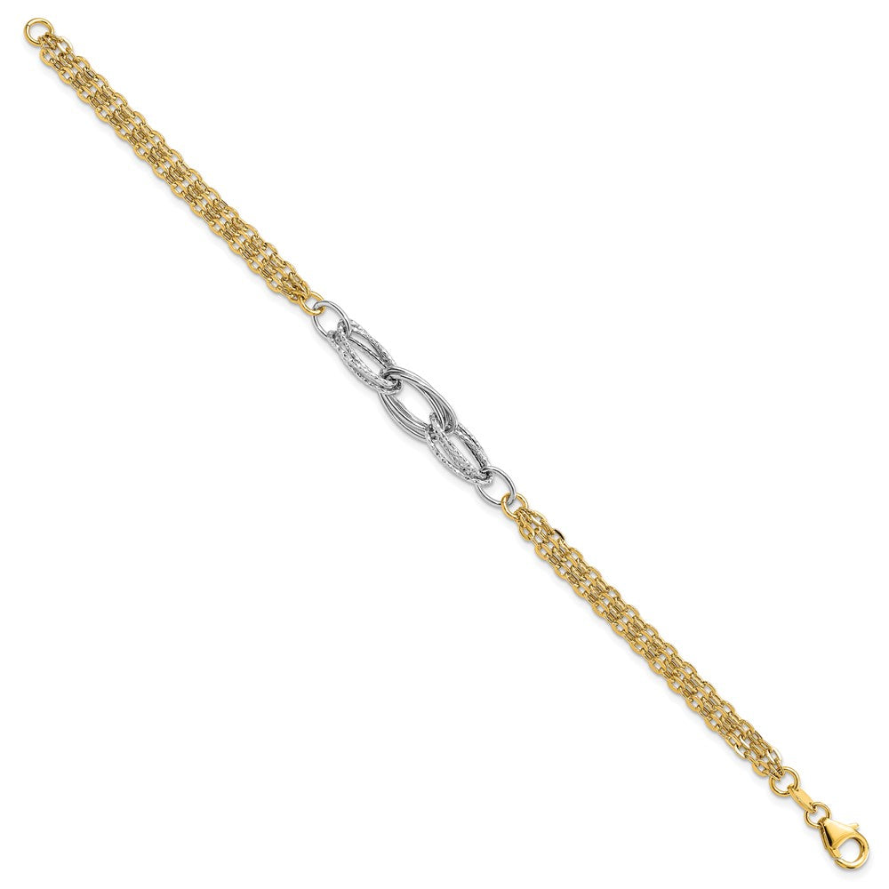 14k Two-tone Polished Diamond-cut Fancy Link Bracelet