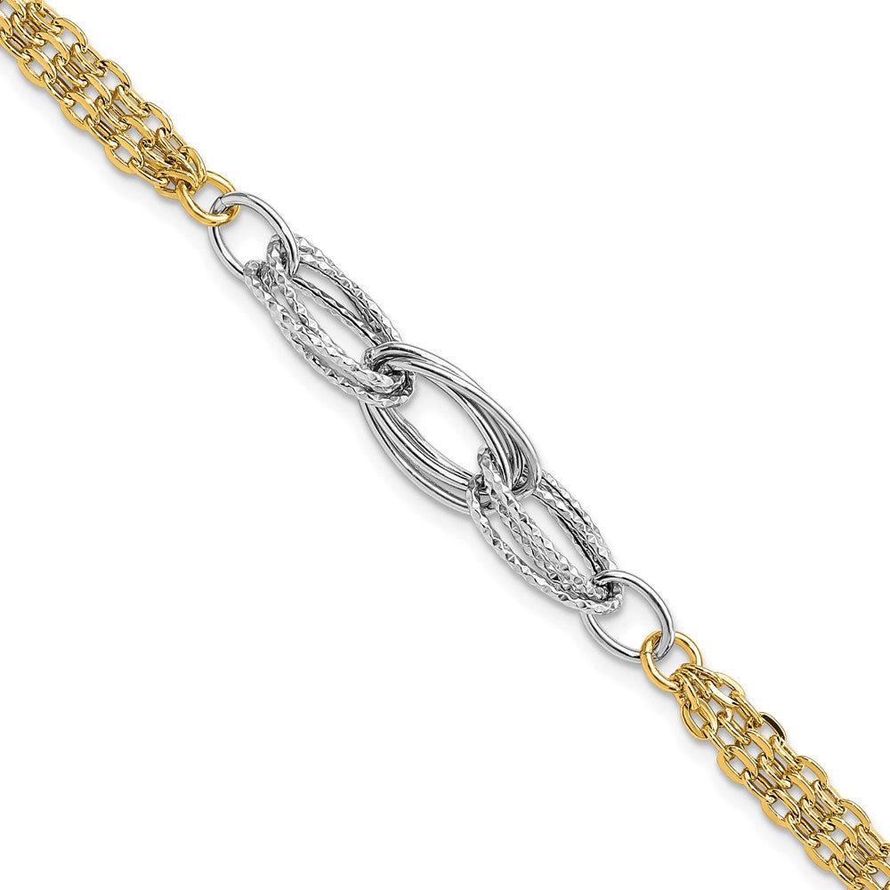 14k Two-tone D/C & Polished Fancy Link Bracelet