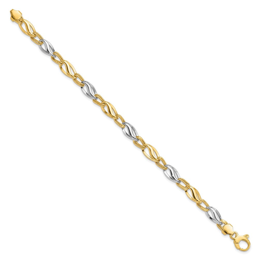 14K Two-tone Polished & Diamond Cut Bracelet