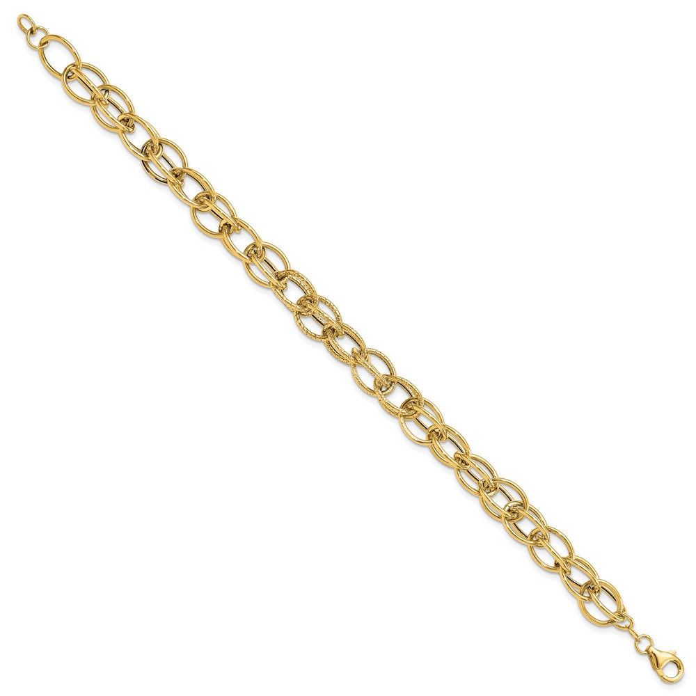 14k Gold Polished Textured Fancy Link Bracelet